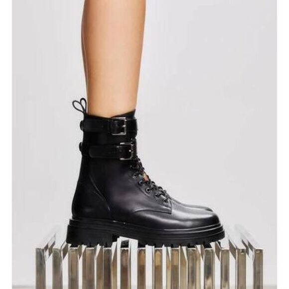 BARED FOOTWEAR PIPRA CHUNKY MOTO BOOTS BLACK LEATHER WOMENS EU 35 US 5 5.5 NEW - Picture 1 of 7